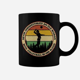 Never Underestimate An Old Woman With Volleyball In Her Blood Vintage Coffee Mug - Monsterry