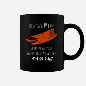 Newton First Law Cat Body At Rest Physics Funny Gift Idea Coffee Mug | Crazezy