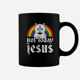 Not Today Jesus Rainbow Cat Coffee Mug | Crazezy