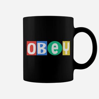 Obey Text In 4 Colors - Black Coffee Mug | Crazezy
