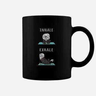 Old English Sheepdog Yoga Inhale Exhale Funny Coffee Mug | Crazezy CA