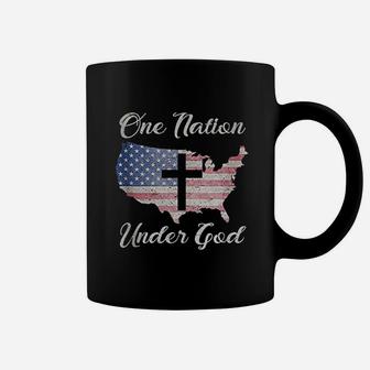 One Nation Under God Christian Cross American Flag Map Coffee Mug - Thegiftio