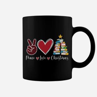 Peace Love Christmas Tshirt - Funny Christmas Tree Book Tree Coffee Mug | Crazezy