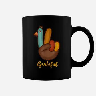 Peace Love Turkey Grateful Turkey Hand Sign Thanksgiving Coffee Mug | Crazezy UK