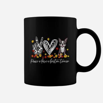 Peace Loves Boston Terrier Autumn Leaves Thanksgiving Gifts Coffee Mug | Crazezy CA