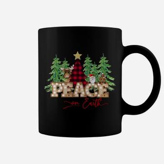 Peace On Earth Santa Reindeer Buffalo Plaid Tree Christmas Coffee Mug | Crazezy CA