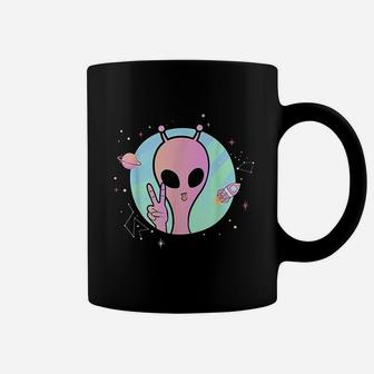 Peace Sign Hand Planet Stars Ufo Cool Trippy Gift Pink Alien Coffee Mug | Crazezy