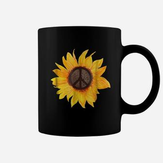 Peace Sunflower Flower Hippy Boho Style Gift T-Shirt Coffee Mug | Crazezy