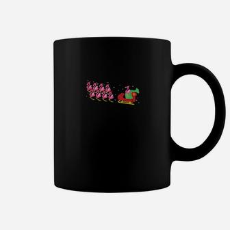 Pink Flamingo With Santa Claus Hat And Reindeer Sleigh Coffee Mug - Monsterry