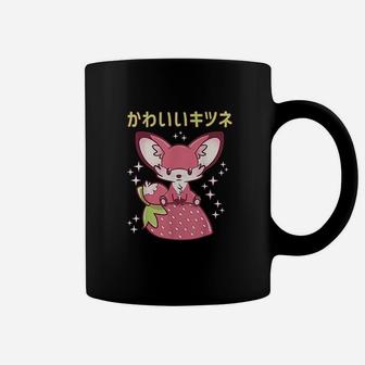 Pink Pastel Strawberry Fox Japanese Kawaii Pink Goth Fox Coffee Mug | Crazezy AU