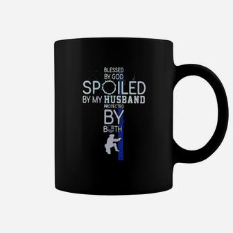 Police Blessed By God Spoiled By My Husband Protected By Both Coffee Mug - Monsterry