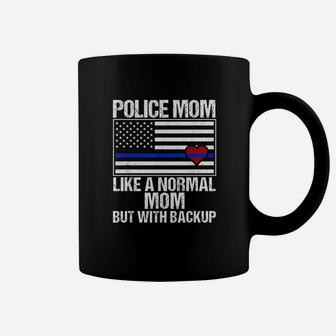 Police Mom Blue Line Flag Heart Coffee Mug | Crazezy