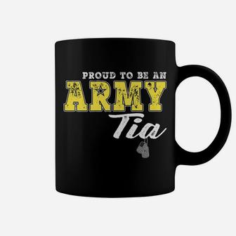 Proud To Be An Army Tia Us Flag Dog Tags Military Aunt Gift Coffee Mug | Crazezy