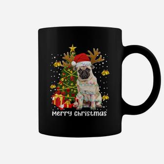 Pug Santa Christmas Tree Lights Xmas Reindeer Funny Pug Dog Coffee Mug | Crazezy