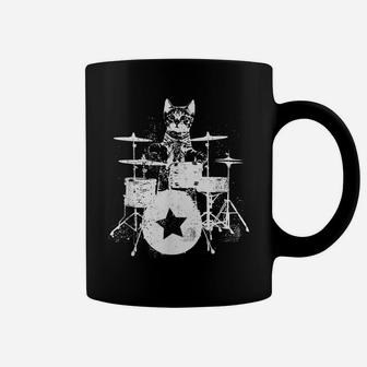 Punk Rockstar Kitten Kitty Cat Drummer Playing Drums Graphic Coffee Mug | Crazezy UK