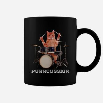 Purrcussion - Funny Cat Drummer On Drum Set Percussion Pun Coffee Mug | Crazezy