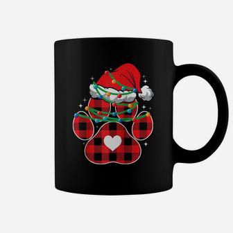 Red Plaid Dog Paw Print Christmas Lights Funny Santa Hat Raglan Baseball Tee Coffee Mug | Crazezy