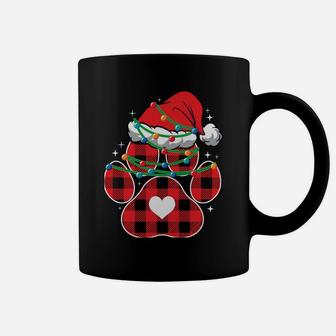 Red Plaid Dog Paw Print Christmas Lights Funny Santa Hat Sweatshirt Coffee Mug | Crazezy