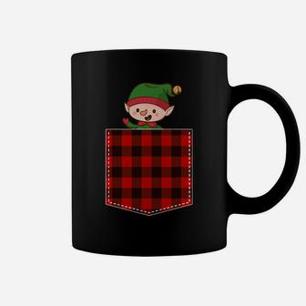Red Plaid Elf In Pocket Buffalo Family Pajama Christmas Coffee Mug | Crazezy
