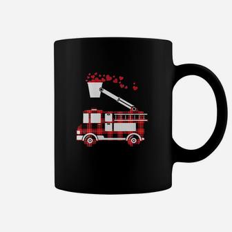 Red Plaid Fire Truck Funny Fireman Valentines Day Gift Coffee Mug | Crazezy UK