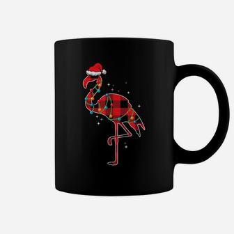 Red Plaid Flamingo Christmas Lights Funny Santa Hat Coffee Mug | Crazezy