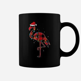 Red Plaid Flamingo Christmas Lights Funny Santa Hat Zip Hoodie Coffee Mug | Crazezy