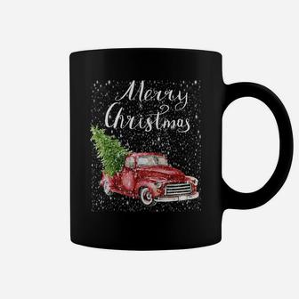 Red Truck Merry Christmas Tree Vintage Red Pickup Sweatshirt Coffee Mug | Crazezy DE