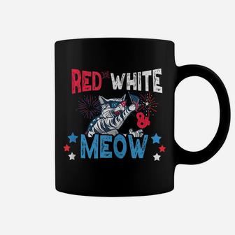 Red White & Meow Shirt Funny Cat Celebrating 4Th Of July Coffee Mug | Crazezy DE