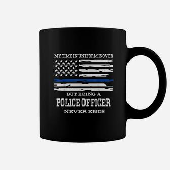 Retired Police Officer Us Flag Thin Blue Line Gift Coffee Mug | Crazezy CA