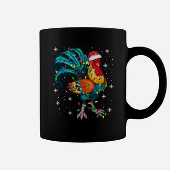 Rooster Chicken Christmas Tree Santa Hat Funny Xmas Lights Sweatshirt Coffee Mug | Crazezy