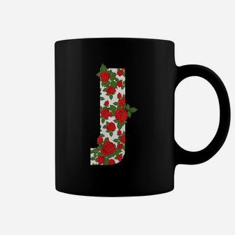 Rose Letter J Initial Colourful Flower Roses Style Coffee Mug | Crazezy UK