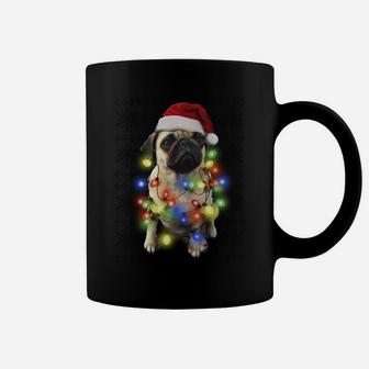Santa Pug Wrapped In Christmas Light Sweatshirt Coffee Mug | Crazezy CA