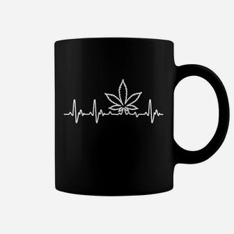 Schwarzes Tassen Cannabis-Blatt Herzfrequenz Design, Unisex Mode - Seseable