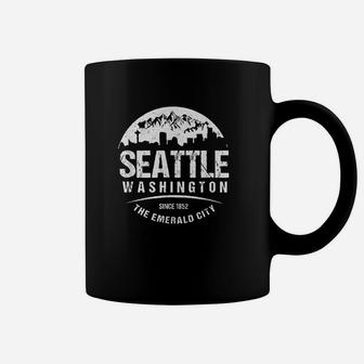 Seattle Washington City Skyline Grunge Art Retro Souvenir Coffee Mug | Crazezy