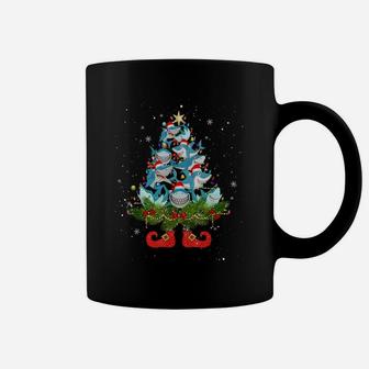 Sharks Christmas Tree Lights Funny Santa Hat Lover Coffee Mug | Crazezy AU