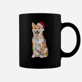 Shiba Inu Christmas Lights Xmas Dog Lover Santa Hat Coffee Mug | Crazezy DE