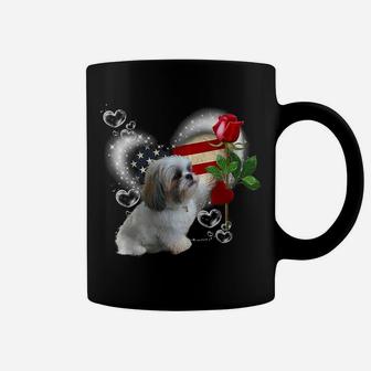 Shih Tzu American Flag Heart Rose Flower - Shih Tzu Lover Coffee Mug | Crazezy DE