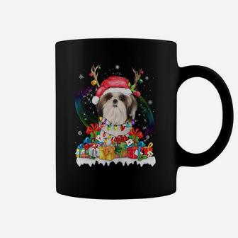 Shih Tzu Santa Hat Reindeer Christmas Lights Pajamas Xmas Coffee Mug | Crazezy AU