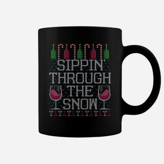Sippin Through The Snow Red Wine Ugly Christmas Sweater Sweatshirt Coffee Mug | Crazezy