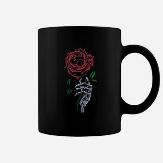 Skeleton Hand Red Rose Flower Coffee Mug | Crazezy