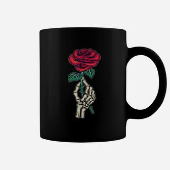 Skeleton Hand Red Rose Flower Gift Aesthetic Streetwear Goth Coffee Mug | Crazezy CA