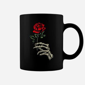 Skeleton Hand With Red Flower Roses Coffee Mug | Crazezy