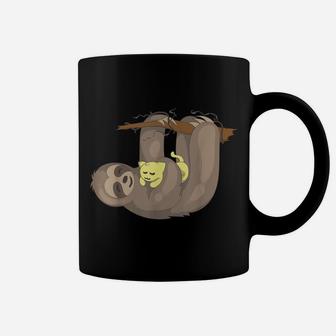 Sloth Hugging Cat | Funny Animal Keeper Lazy Cute Gift Coffee Mug | Crazezy AU