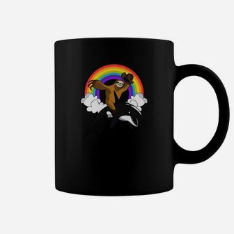 Sloth Riding Orca Killer Whale Funny Rainbow Hoodie Coffee Mug - Thegiftio