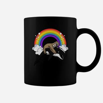 Sloth Riding Orca Killer Whale Rainbow Long Sleeve Coffee Mug - Thegiftio