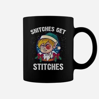 Snitches Get Stitches Elf Boy Snitched To Santa Claus Xmas Coffee Mug | Crazezy