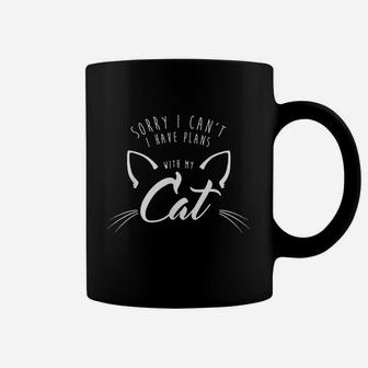 Sorry I Cant I Have Plans With My Cat 2 Script Funny Coffee Mug | Crazezy