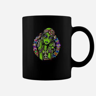 Space Alien Hippie Funny Floral Peace Science Fiction Women Coffee Mug | Crazezy CA