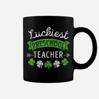St Patrick Day Teacher Shirt Luckiest Preschool Teacher Gift Raglan Baseball Tee Coffee Mug | Crazezy