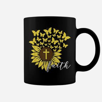 Sunflower Faith Cross Butterflies Christian Religious Flower Coffee Mug | Crazezy